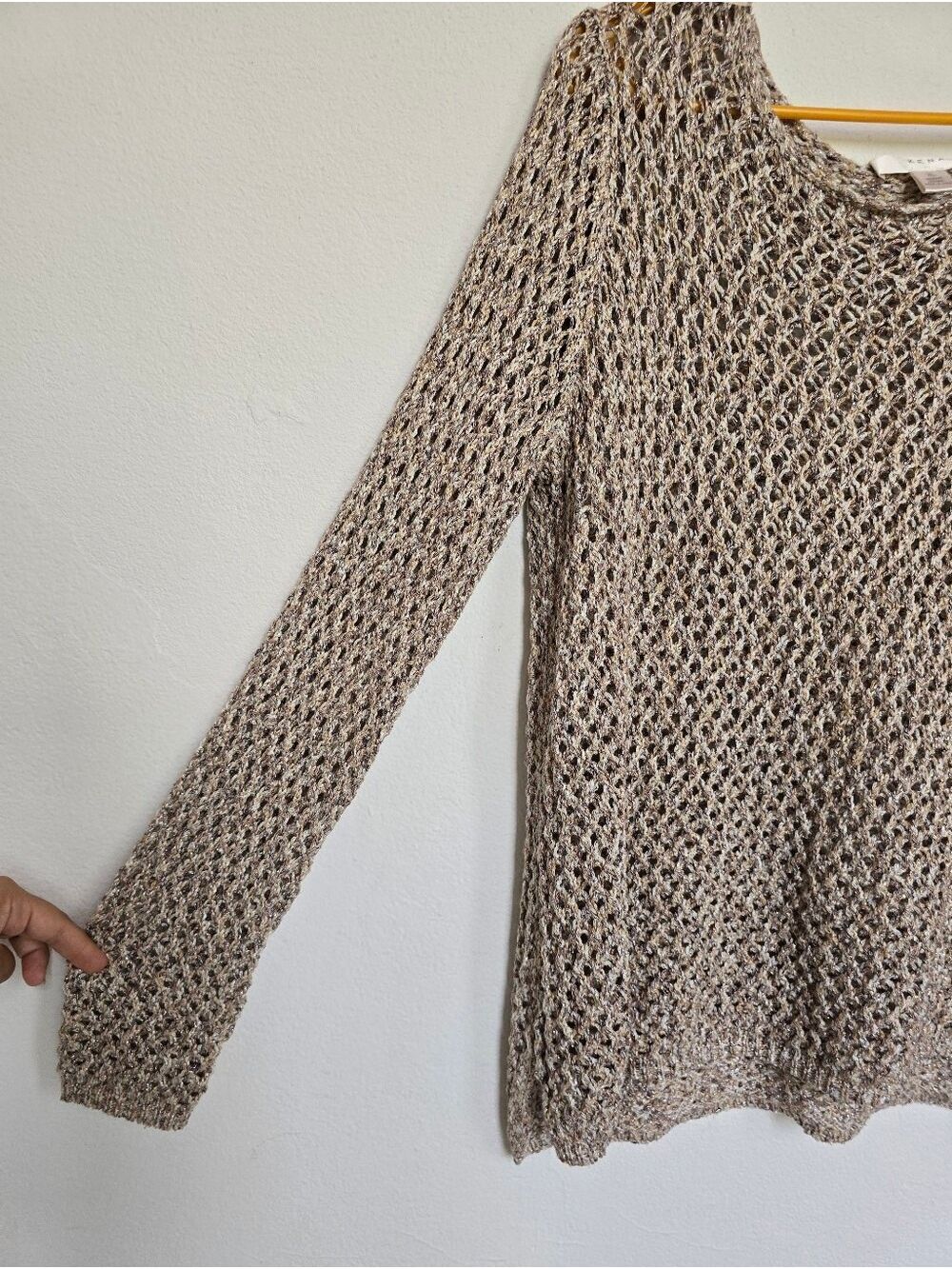 Kenar Open Knit Metallic Sweater XL Beige Marled Boho Crochet - Picture 5 of 14